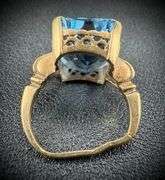 Yellow Gold Filigree & Large Blue Stone Ring