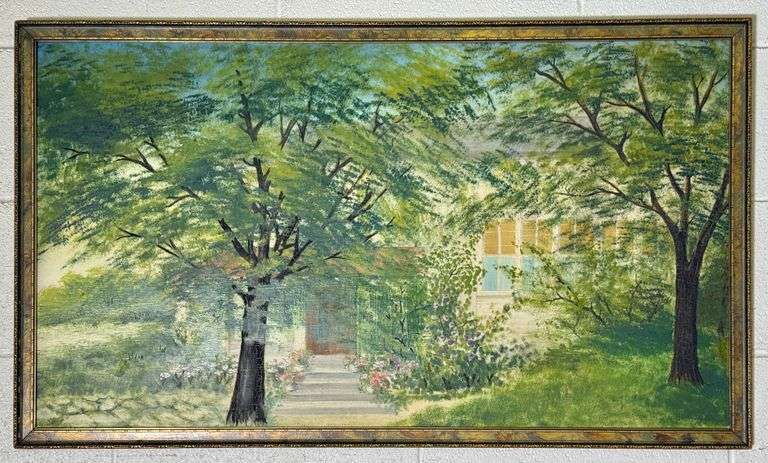 Original House/Trees Oil Painting on Board Unsigned