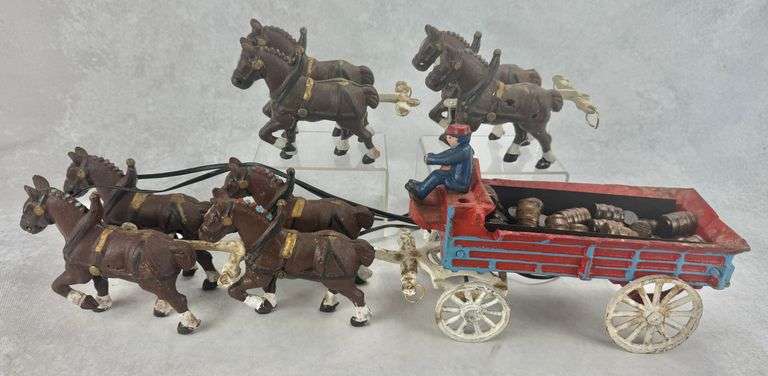 Vintage Cast Iron Beer Barrel Wagon Toy