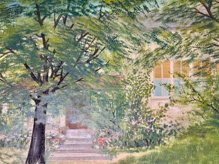 Original House/Trees Oil Painting on Board Unsigned