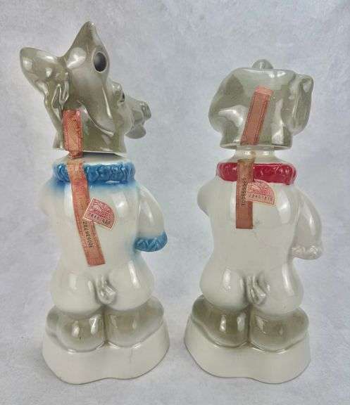 Pair 1968 Jim Beam Whiskey Political Decanters Donkey & Elephant