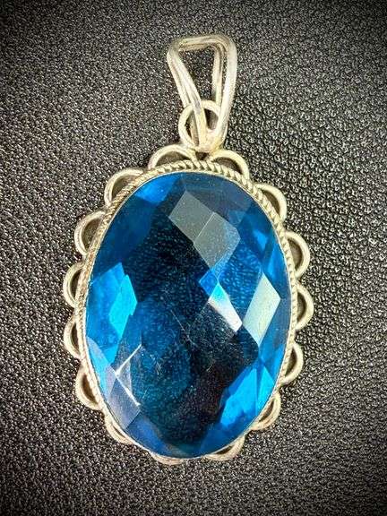 Sterling Silver Pendant w/ Blue Stone 925