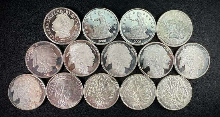(14) Various Silver Rounds 1 Troy Oz Each