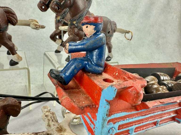 Vintage Cast Iron Beer Barrel Wagon Toy