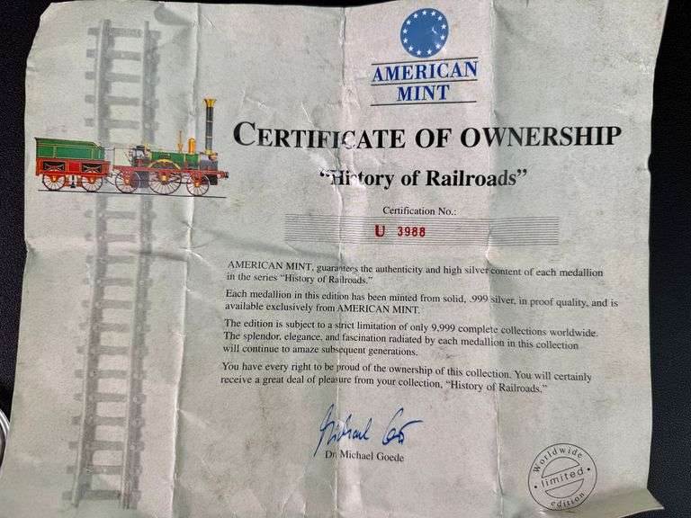 American Mint History of Railroads .999 Fine Silver Coins
