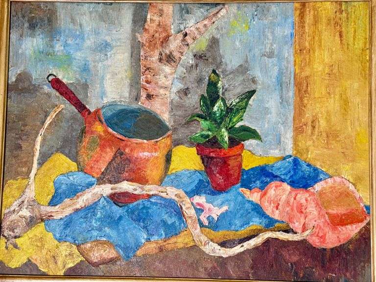 Original Plant/Shell Oil Painting on Board Unsigned