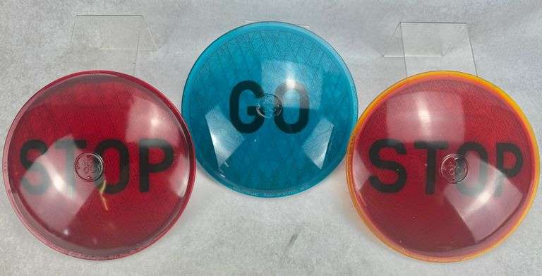 (3) GE General Electric 8.25" Traffic Signal Lens Railroad GO STOP