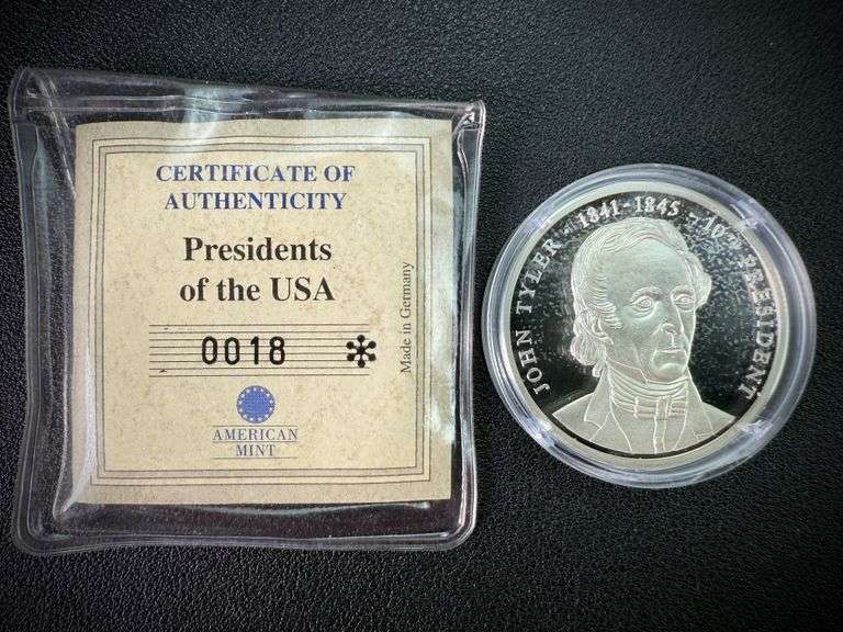 John Tyler American Mint Presidents of the USA 20g Fine Silver .999