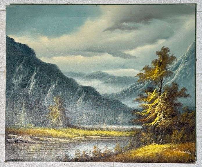 Original Mountain Scene Oil Painting on Canvas Signed