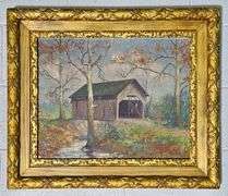 Original Covered Bridge Oil Painting on Board Signed H. Morrison