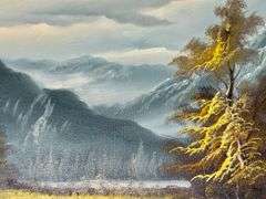 Original Mountain Scene Oil Painting on Canvas Signed