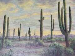 Original Desert Cactus Oil Painting on Canvas Signed Stone Cypher
