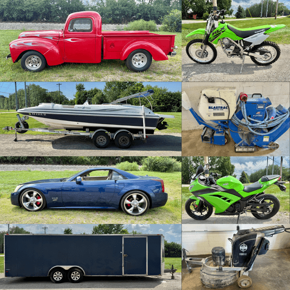 BOAT, CARS, TRUCKS, BIKES, CONCRETE FLOOR GRINDING/FINISHING EQUIPMENT, ENCLOSED TRAILER & MORE!
