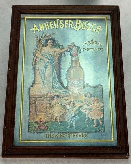 Vintage Anheuser Busch Mirror Beer Girls Crowned Everywhere