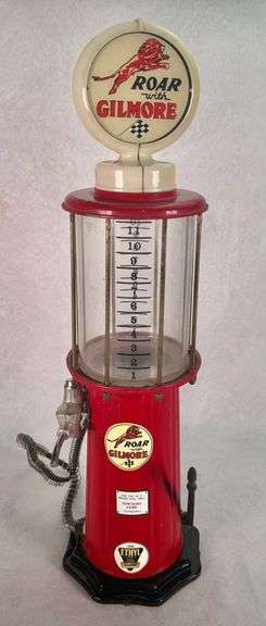 Vintage 21" Roar With Gilmore Gas Pump Liquid Dispenser