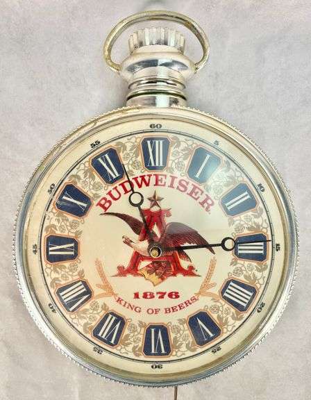 Vintage 21" Budweiser King of Beers Wall Clock Pocket Watch Style Works