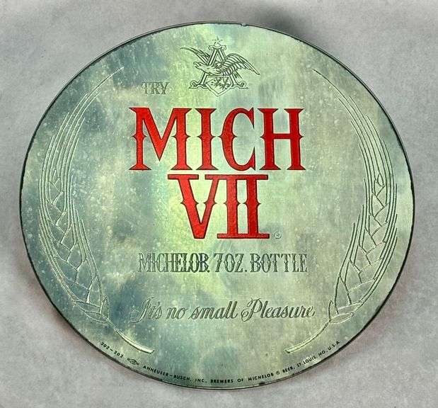 Vintage 12" Michelob Try Mich VII Round Mirror Sign
