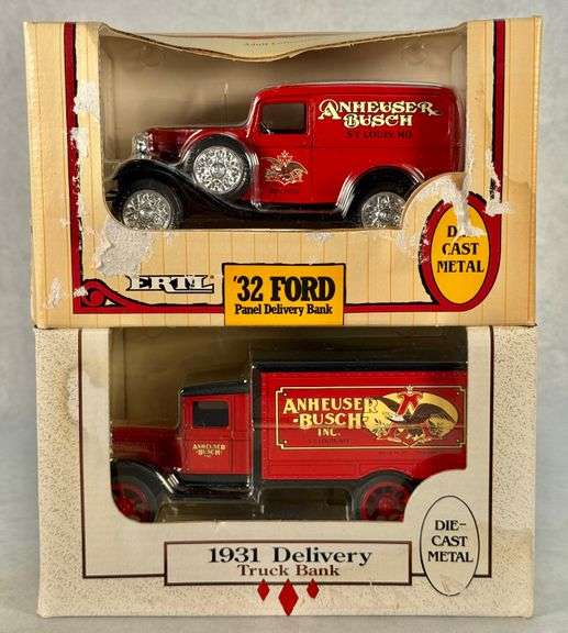 (2) Ertl Anheuser Busch Diecast Delivery Truck Banks 1/25 Scale