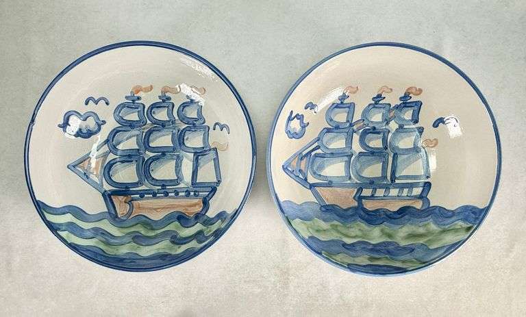 (2) M.A. Hadley Pottery Clipper Ship 11" Serving Bowls