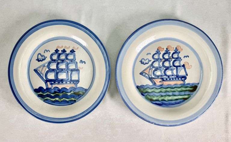 (2) M.A. Hadley Pottery Clipper Ship Serving Trays