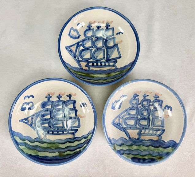 (3) M.A. Hadley Pottery Clipper Ship 6 5/8" Soup Cereal Bowls