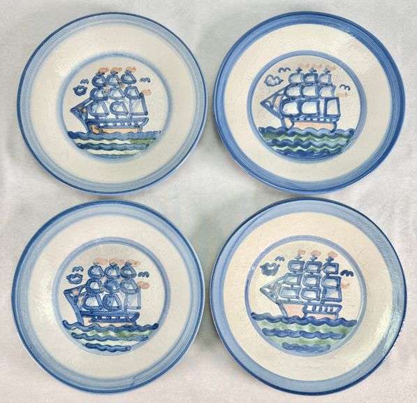 (4) M.A. Hadley Pottery Clipper Ship 8 3/4" Salad Plates