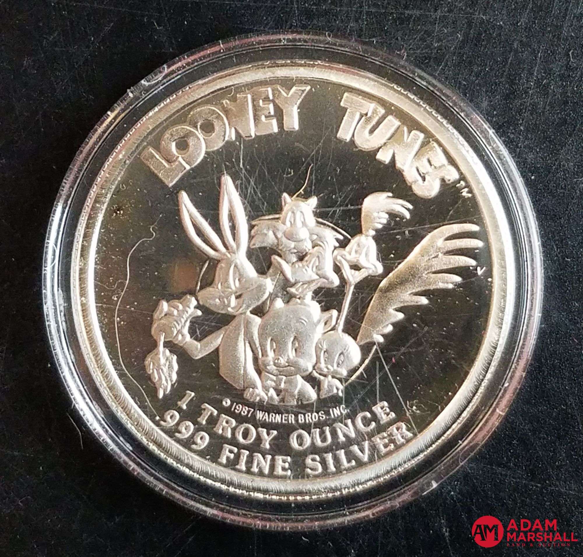 3) 1987 Highland Mint Looney Tunes 1 Oz Silver Rounds - Adam