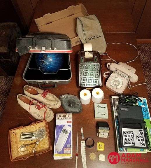 Bowling Ball & Shoes In Case, Vintage Travel Alarm Clock, Telephone