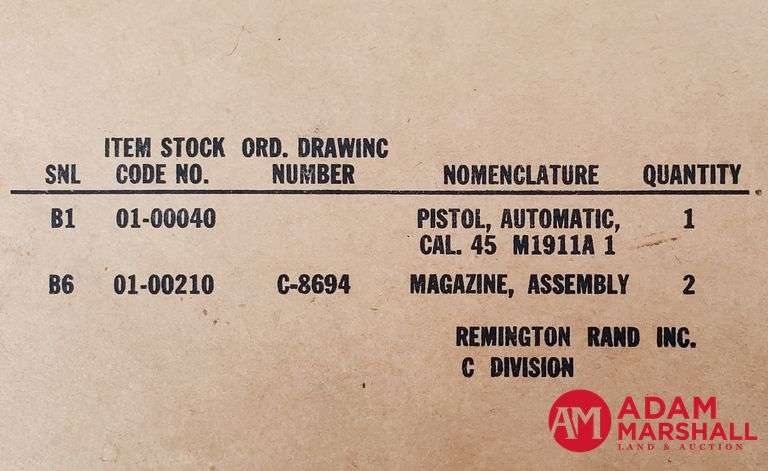 Remington Rand US Army 1911 A1 Pistol - 45 ACP - SN:  N02449481