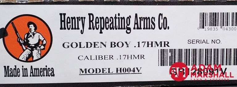 Henry Model H004V Golden Boy Lever Action Rifle - 17 HMR - SN:  GB128091V
