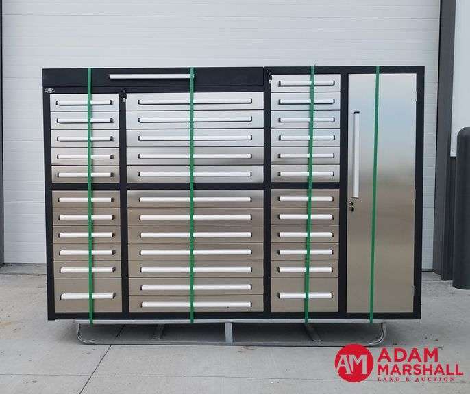 Unused Steelman Tool Box - 35 Drawer, 1 Door + Top Lid Compartment - 85"W X 22.5"D X 57"H