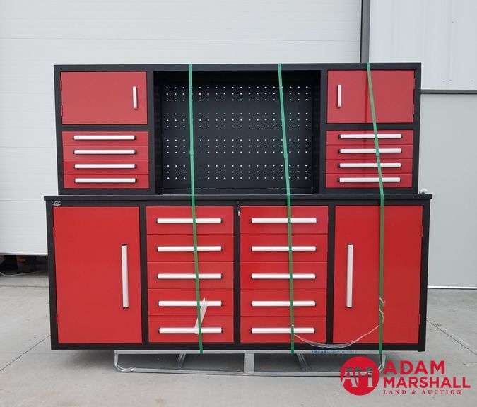 Unused Steelman Tool Box - Red - 18 Drawer & 4 Door, 87"W x 22"D x 67"H