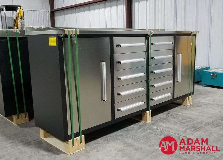 Unused Steelman Tool Box - Stainless Steel, 10 Drawer & 2 Door, 88" W x 24"D x 36"H