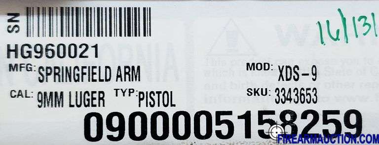 Springfield Armory Model XDS-9 Mod 2 Pistol - 9 X 19 - SN:  HG960021