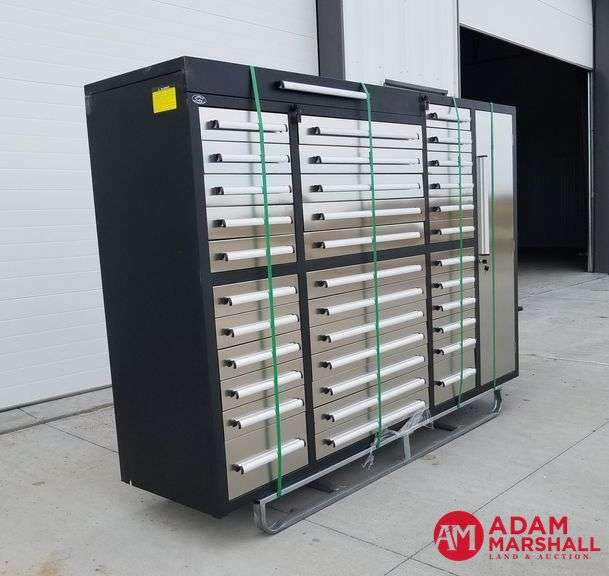 Unused Steelman Tool Box - 35 Drawer, 1 Door + Top Lid Compartment - 85"W X 22.5"D X 57"H