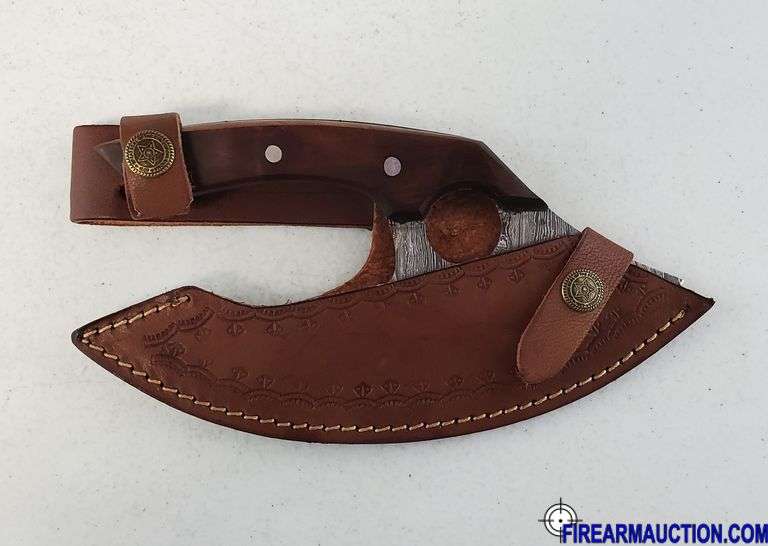 Damascus Steel Knife W/Custom Handle & Leather Sheath