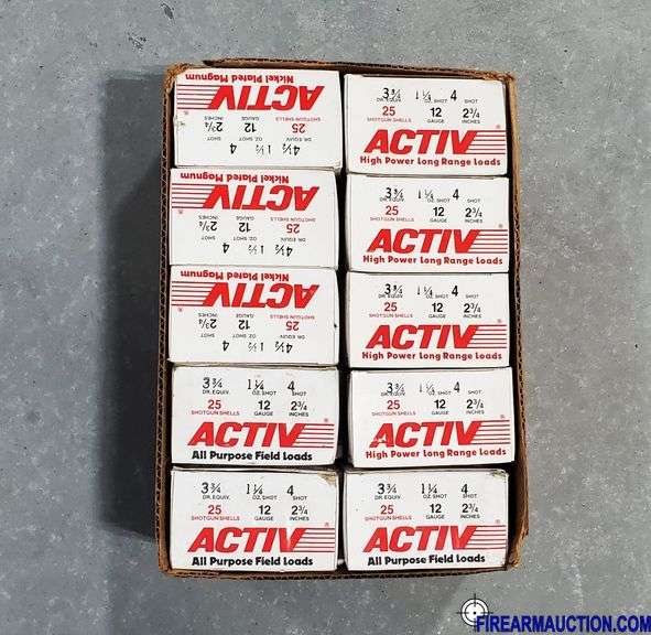 ACTIV 12 GA, 2-3/4", 4 Shot - Field Loads (3 X 25), Long Range (4 X 25), Nickel Plated Mag (3 X 25)