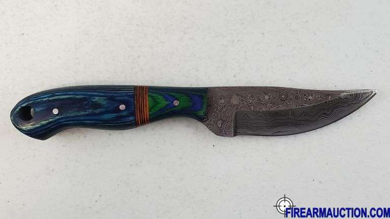 Damascus Steel Knife W/Custom Handle & Leather Sheath