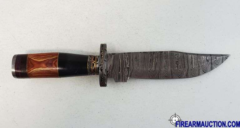 Damascus Steel Knife W/Custom Handle & Leather Sheath