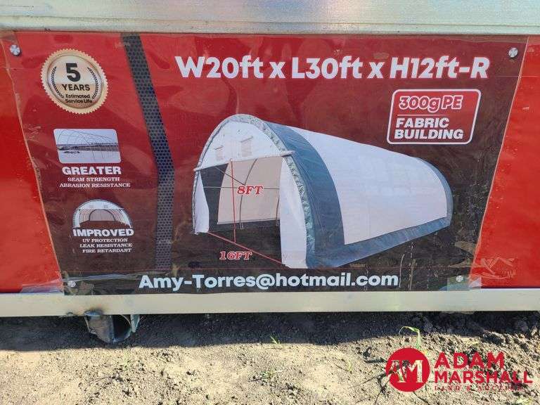 Unused Storage/Hoop building tent 20W x 30L x 12T (C203012R) w/ one roll up door