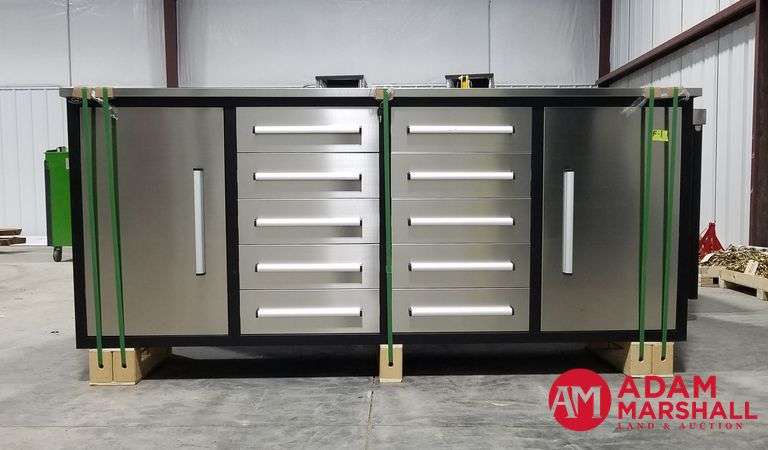 Unused Steelman Tool Box - Stainless Steel, 10 Drawer & 2 Door, 88" W x 24"D x 36"H