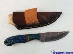Damascus Steel Knife W/Custom Handle & Leather Sheath