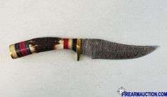 Damascus Steel Knife W/Custom Handle & Leather Sheath