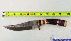 Damascus Steel Knife W/Custom Handle & Leather Sheath