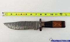 Damascus Steel Knife W/Custom Handle & Leather Sheath