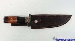 Damascus Steel Knife W/Custom Handle & Leather Sheath
