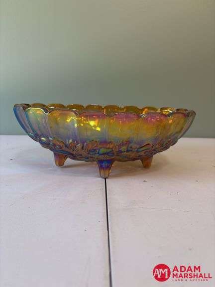 Footed Carnival Glass Fruit Bowl