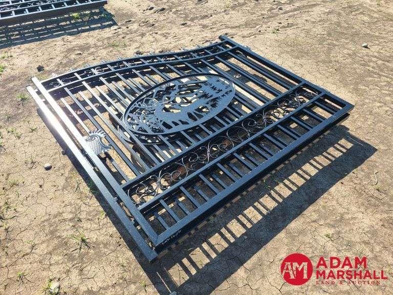 Unused 14FT Bi-Parting Iron Gate with Deer Artwork