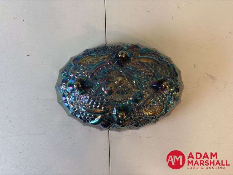Footed Carnival Glass Fruit Bowl