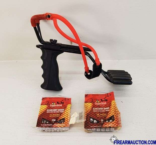 Sling Shot & (2) Pkg Copperhead Sling Shot Ammo - ¼" & 3/8"